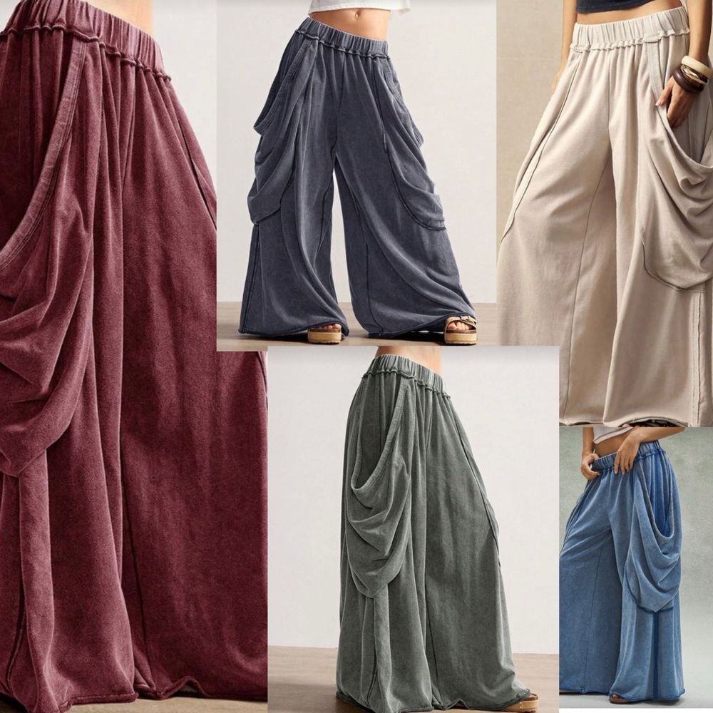 Wide Leg Draped Pocket Pants — Multiple Colors